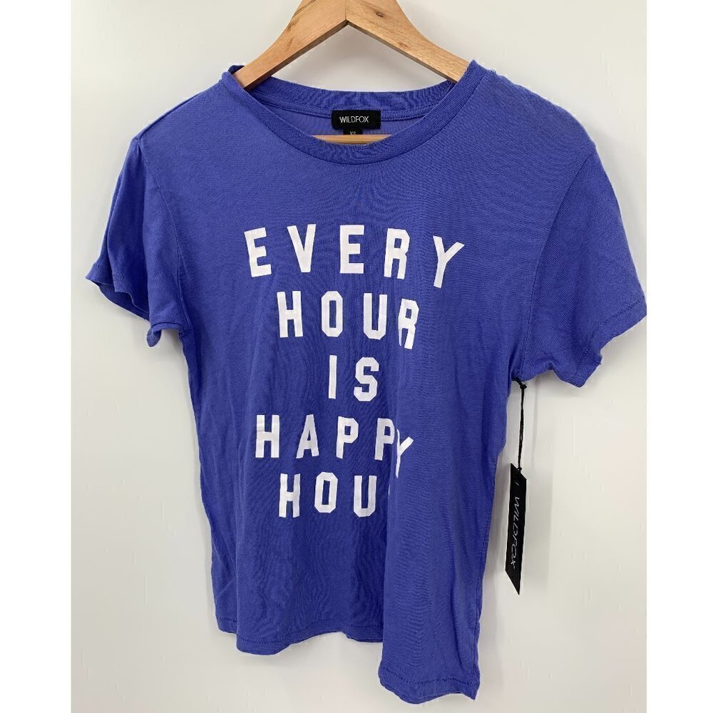 Wildfox Every Hour is Happy Hour Blue Tee Shirt XS